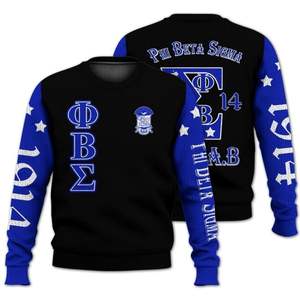 Phi Beta Sigma Chenille 1914 Acrylic Knit <b>Sweater</b> Greek Letters Sigma Beta Blue <b>White</b> Fraternity <b>Sweater</b> Apparel Gift - Product Image 1