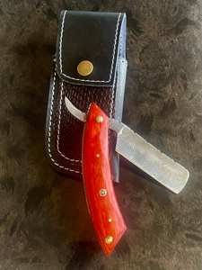 Maquinilla de afeitar de corte recto de acero de Damasco hecha a mano, afeitado en húmedo, cuchillo de peluquero, mango de madera Pakka naranja para cara corporal, cuchillo Industrial DIY - Product Image 6