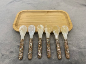 La cuillère faite à la main au nouveau design le plus luxueux combinant mica et nacre, parfaite pour servir du caviar Taille 12.5cm - Product Image 2