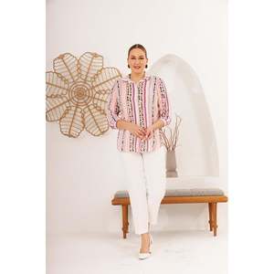 Chemise en viscose voile à rayures et motifs, taille plus, fuchsia - Product Image 4