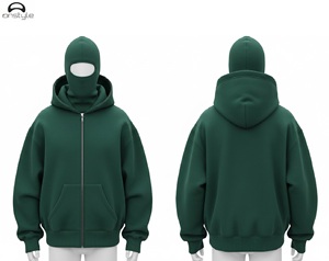 Sweat à capuche masque d'hiver personnalisé avec design zippé sur tout le visage polaire teint en polyester/coton Streetwear unisexe - Product Image 3