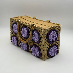 Exquisito Bolso de Mano de Algodón para Mujer, Tejido a Crochet con Bambú y Flores de Maíz, Hecho a Mano, con Camelia, Accesorio Textil, Artesanía en Tela - Product Image 2