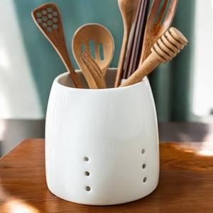 Pot à ustensiles en céramique sur mesure |   Support pour cuillère et spatule de cuisine OEM |   Organisateur d'outils de comptoir - Product Image 1