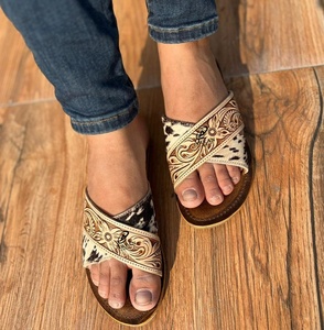New Arrival Vintage Stylish Custom Design Women High Quality Real Genuine Cow Leather Cross Sandals Fashion Outdoor Flat Casual - Product Image 1