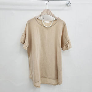 Blusa de Verano para Mujer, de Algodón Tejido, Cuello Redondo, con Mangas con Volantes, Estilo Dulce, Transpirable, Color Liso, Teñido, Venta al Por Mayor OEM - Product Image 4