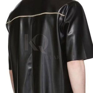 Custom Men Solid Knitted Leather Shirt Button <b>Down</b> Casual Style Lightweight Quick Dry for Daily Wear - Product Image 5