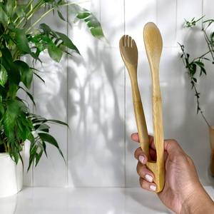 Pince en bois de bambou compostable alimentaire sûre naturelle réutilisable 2 en 1 spatule tong fabriquée au Vietnam - Product Image 4