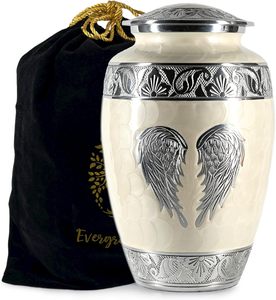 Grande urne funéraire blanche perlée avec 4 souvenirs pour cendres humaines Urnes décoratives sculptées à la main pour cendres adultes femmes et hommes - Product Image 1