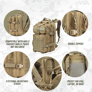 Sac à dos tactique d'extérieur avec impression de logo personnalisé, coque résistante à l'eau à bretelles réglables et compartiments de rangement spacieux - Product Image 4