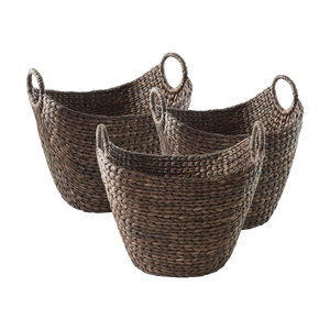 Ensemble de 3 paniers de rangement en jacinthe d'eau foncée de haute qualité, écologiques, avec poignées, tissés, rustiques, multi-usages pour la chambre - Product Image 1