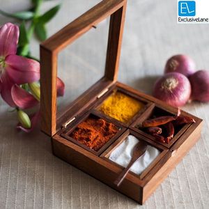 Boîte à épices en bois de sheesham faite à la main pour une utilisation en cuisine, articles de cuisine, articles d'hôtel, fêtes de mariage - Product Image 3