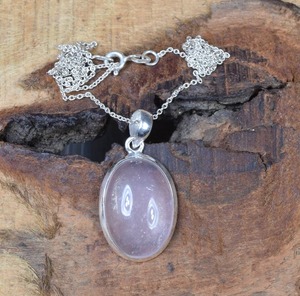 Pendentif en argent sterling 925 plaqué rhodium Quartz rose pierre précieuse ovale couleur rose cadeau de mariage parfait '925' bijoux estampillés - Product Image 3