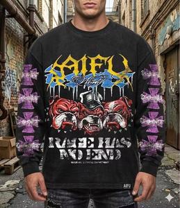 T-shirt Personalizzata Vintage Oversize in Cotone Pesante con Grafica Bulldog, Manica Lunga, Streetwear da Uomo per Hip Hop - Product Image 3