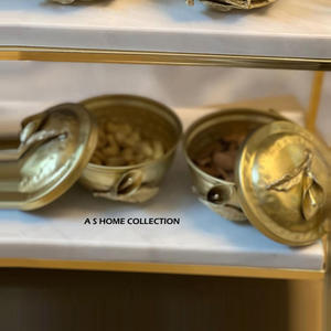 Bol sur pied pour la maison, design feuillage en métal moulé personnalisé, écologique, nouvelle décoration intérieure, couleur gris et or, livraison gratuite - Product Image 3