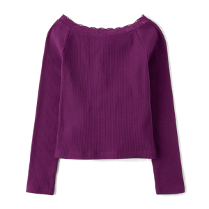 Púrpura acanalado niñas hombro Top transpirable algodón Slim Fit talla única XS longitud corta decorado Logo agujero sin Cuello estilo Sexy - Product Image 1