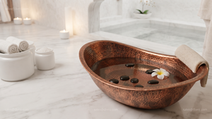 Cuenco de Pedicura de Cobre Hecho a Mano, Forma Ovalada, Acabado Martillado, para Uso en Salón - Product Image 5
