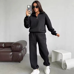 Conjunto Deportivo de Dos Piezas de Alta Calidad con Cuello Redondo y Cremallera, Estilo Casual, Color Sólido, Mangas Largas y Pantalones, Ropa Deportiva Ecológica para Mujer - Product Image 4