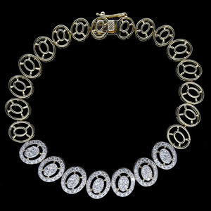 Elegant 14K <b>White</b> Gold <b>Bracelet</b> Featuring Oval Motif Links and Pave-Set Natural Diamonds for a Sophisticated Classic Look - Product Image 5