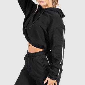 Venta al por mayor caliente niñas de gran tamaño pulóver Crop Hoodie ácido lavado en blanco recortado Tops sueltos Vintage sudaderas con capucha para las mujeres - Product Image 2