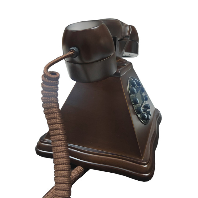 Wooden Phone Antique Retro Corded Telephone with Caller ID