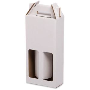 Estuche Blanco Automontable de Cartón con Asa para 2 Botellas de Vino para Regalos, Estilo Burdeos/Borgoa - Product Image 1