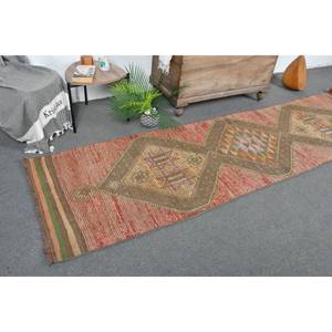 พรมสไตล์ตุรกีโบราณสไตล์โบโฮสีน้ำตาลแดงขนาด2.8 x 10.2ft พรมขนสัตว์ด้านหลังสำหรับโถงข้างเตียง - Product Image 1