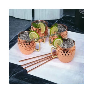 Quantité en vrac diamant martelé conception moscou mules tasses en acier inoxydable plaqué cuivre lot de 4 avec pailles pour la vente - Product Image 5