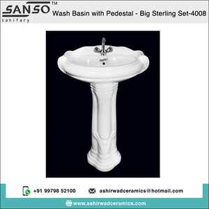 Fregadero ovalado de pedestal de cerámica blanca con acabado brillante, venta a granel del fabricante indio - Product Image 2