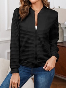 Nueva chaqueta de lana informal para mujer, estilo pequeño ajustado con cuello levantado, cierre de cremallera, Color sólido a la moda, teñido de invierno - Product Image 5