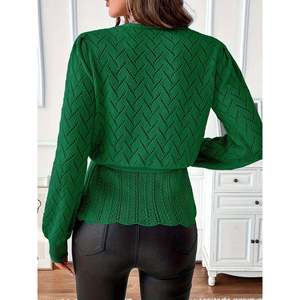 Women's Crocheted Open-Knit V-Neck Long <b>Sleeve</b> <b>Cardigan</b> Casual Buttoned Style for Spring Summer & Winter - Product Image 4