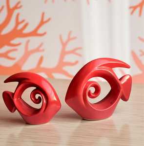 Juego de estatuillas de peces de animales de cerámica moderna, esculturas abstractas brillantes para decoración del hogar, arte de mesa Diwali ecológico hecho a mano - Product Image 2