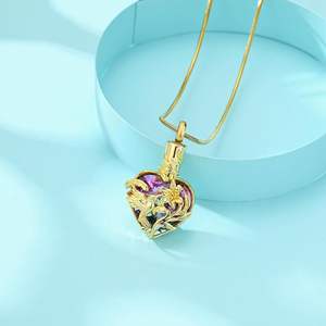 Collares de urna de corazón de Metal para cenizas, recuerdo, urna conmemorativa, joyería de cremación, colgante de ceniza para mujeres, hombres, amor, un tamaño personalizado - Product Image 3