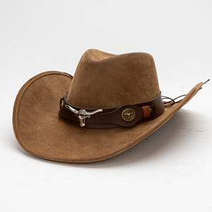 Vaquero para hombres Mujeres Sombrero de vaquera Estilo tejano Sombreros de fieltro de ala ancha Vintage Retro Cuero Occidental - Product Image 1
