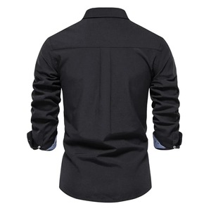 <b>Men's</b> Slim Fit Formal Linen Satin Long-Sleeve <b>Shirts</b> Solid Color Plain Business Dress Elastic Single <b>Pocket</b> Top Business - Product Image 2