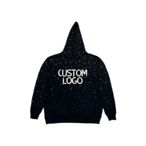 New <b>Trendy</b> Autumn Winter Solid Embroidered Diamond Studded Round Neck Long Sleeved 100% Cotton Men's Rhinestone <b>Hoodies</b> - Product Image 4