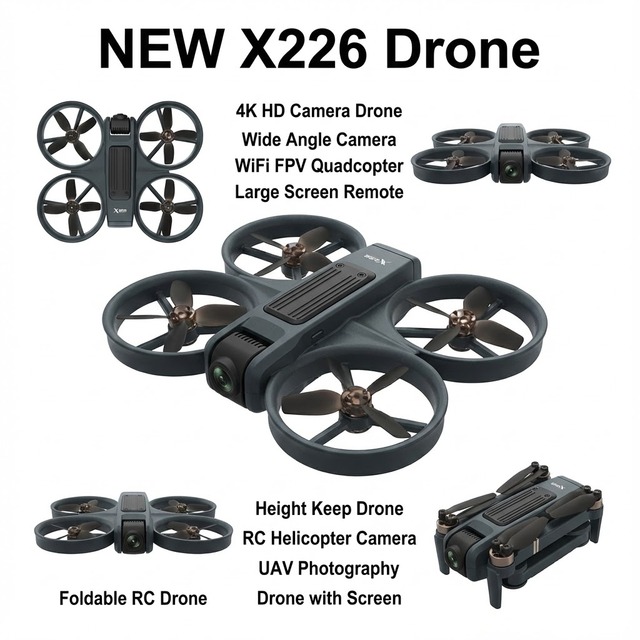 NEW X226 Foldable Drone 4K HD Wide Angle Camera WiFi FPV Large Screen Remote Control Height Keep RC Quadcopter Helicopter UAV