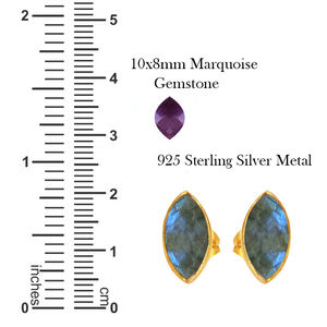 Unisex 925 Sterling Silver Marquise Shape Stud <b>Earrings</b> <b>Citrine</b> Gemstone Bezel Gold Plated Vermeil Fine Jewelry Party Engagement - Product Image 3