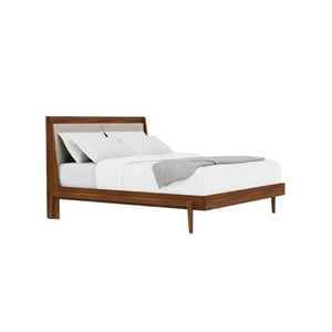 Modern Solid Teak <b>Wood</b> Bed with Storage and Upholstered Cushion <b>Headboard</b> for Bedroom Interior - Product Image 3
