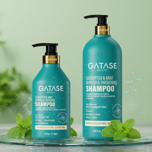 Champú GATASE de Marca Privada con Eucalipto y Menta, Queratina, Voluminizador, Hidratante, Reparador, Engrosador, <span class=keywords><strong>Anti</strong></span>-<span class=keywords><strong>Frizz</strong></span> y Control de Grasa - Product Image 1