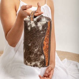 LW Western Handcrafted Hair On Hair Tooled Fur Leather Jewelry Pouch Cow Skin Hair Makeup Minimal Bag Bridesmaid Perfect Gift - Product Image 3