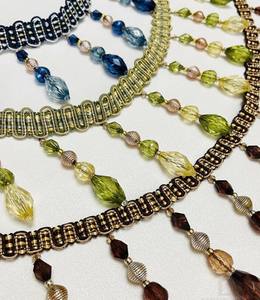 ริบบิ้นลูกปัดยาวสำหรับตกแต่งผ้าม่านและโคมไฟ สีฟ้า เขียว น้ำตาล - Product Image 1