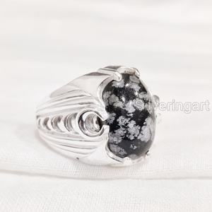 ขายส่งบุรุษแหวนมาใหม่เกล็ดหิมะธรรมชาติObsidianอัญมณีการออกแบบภาษาอาหรับFineงานแต่งงานเครื่องประดับแหวนเงิน 925 - Product Image 3