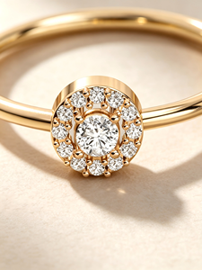 Anillo de Halo de Diamantes Naturales en Oro Sólido de 14K HKJA, Anillo de Compromiso Minimalista, Joyería Fina para Mujer - Product Image 5