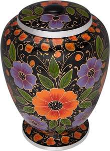 Urne funéraire noire Urne de crémation pour cendres humaines-Fabriqué à la main en aluminium-Convient pour un enterrement au cimetière ou une niche fabriquée en Inde - Product Image 3