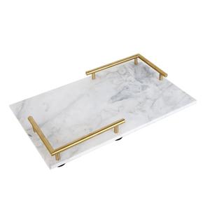 Vente en gros Plateau de service en marbre Plateau de service décoratif de luxe pour fruits de mariage Plateau de service en marbre avec poignée en laiton. - Product Image 4