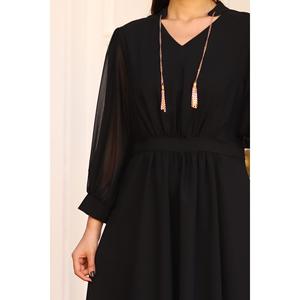 Abito taglie forti a maniche lunghe Midi nero da donna - Product Image 2