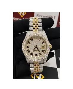 New Design Hiphop Bling Iced Out VVS Clarity Moissanite Diamond Studded Stainless Steel Analog Watch From Indian Exporter