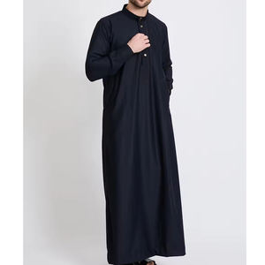 Meilleure vente 2025 nouvelle couleur bleue vêtements islamiques Vintage coton grande taille hommes Thobe meilleure qualité tissu matériel pour le Ramadan - Product Image 3
