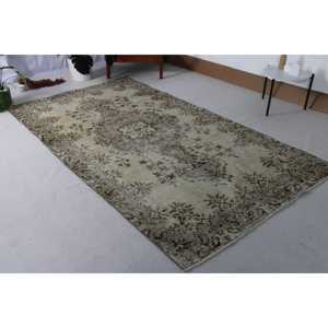 Turkish Vintage Rug 4.9x8.7 ft (149x264 cm), <b>Brown</b> Solid <b>Wool</b> Rug - Product Image 1