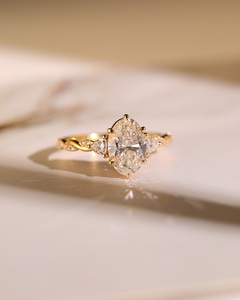 10x8mm Oval Cut Diamond Engagement <b>Ring</b> | Trillion Side Stones Detailed Band | Sterling Silver 18K Gold Plated Bridal Wedding - Product Image 2